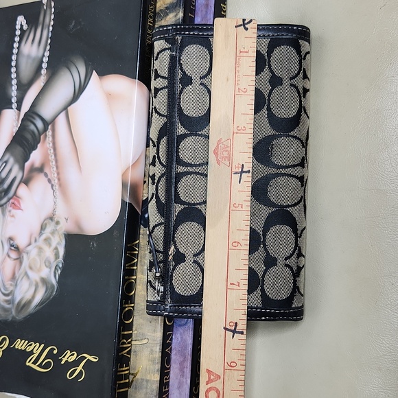 Coach Signature Leather Trim Trifold Full Size Wallet Black - Picture 3 of 7